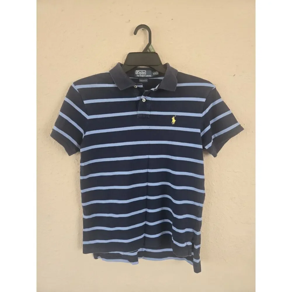 Polo By Ralph Lauren Mens Custom Fit Medium Blue Short Sleeved Polo Shirt